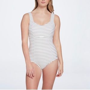 CALIA Women's Sculpt Contoured White Black Striped One Piece Swimsuit SZ 16 NWT